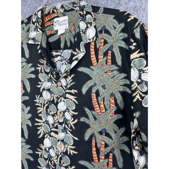 Vintage Diamond Head Hawaiian Shirt Men XL Black Palm Tree Tribal - Picture 4 of 7